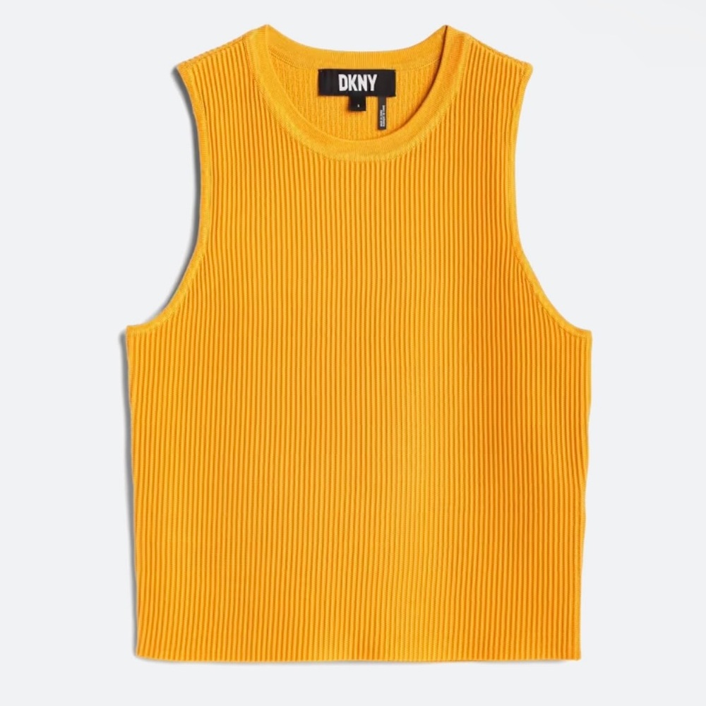 New DKNY Sleeveless Ribbed Crewneck Crop Sweater Tank XL Golden Spice Dressy